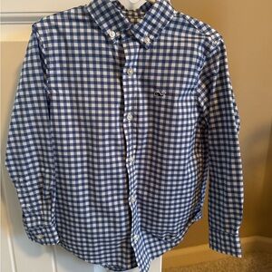 Vineyard Vines Kids Blue and White Plaid Performance Button Down Shirt